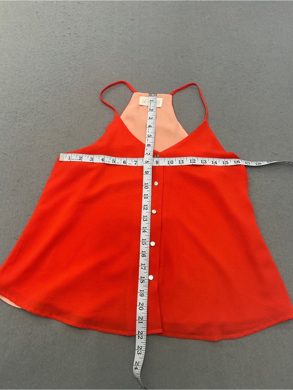 Women’s Sweet Wanderer Coral-Red Button Front Spaghetti Strap Cami Size Large - Picture 4 of 6